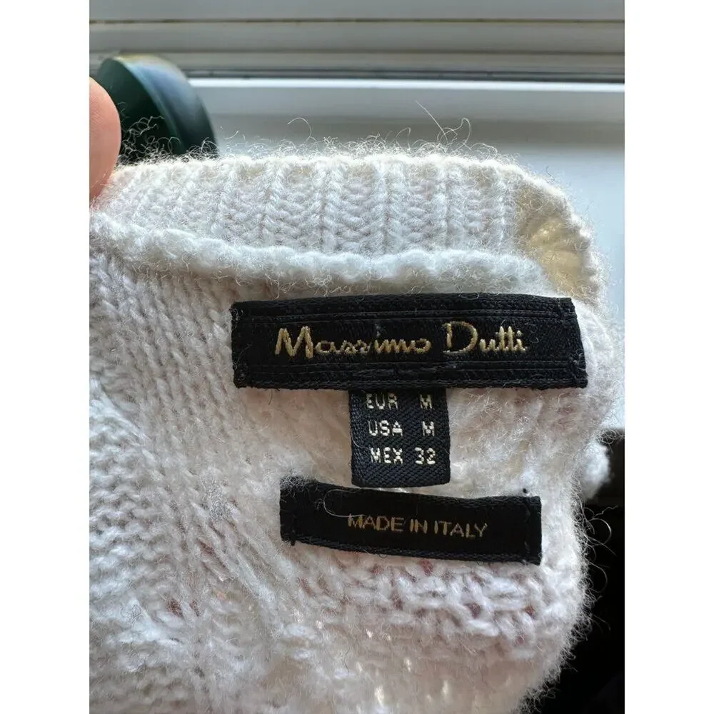 MASSIMO DUTTI Striped Cable Knit Peplum Sweater in White Size M